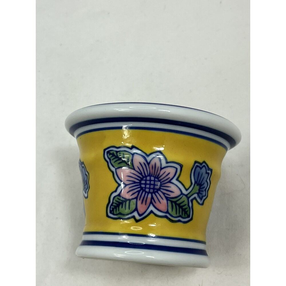 Vintage 2.75” Chinese Jardiniere Floral Cabbage Rose Fish Bowl Planter Vase Dish